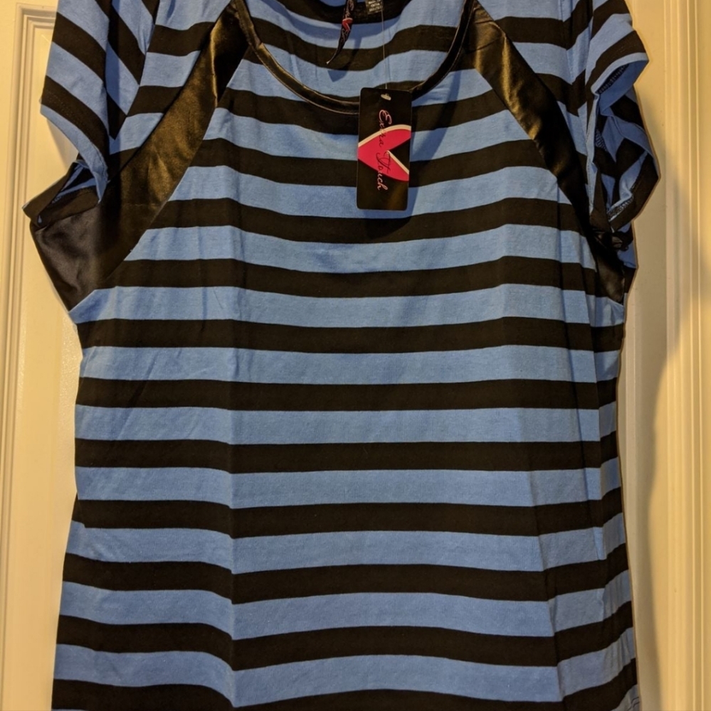 Extra Touch Black & Blue striped Shirt 2X